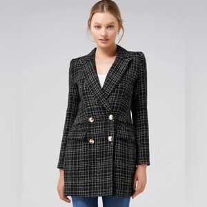 Ever New Tweed Blazer Coat Dress – Double Breasted Gold Buttons